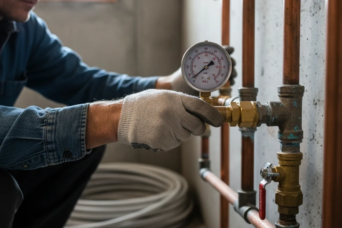 Pressure testing a repaired line during Water Line Repair in Marble Rock